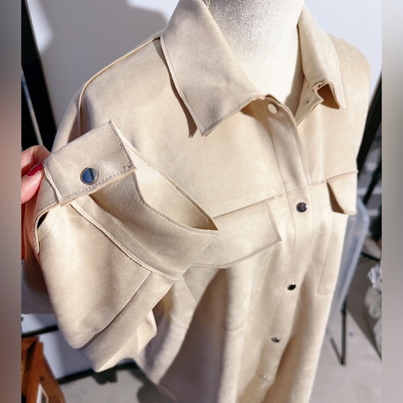 $98 Philosophy velvet soft leather lined jacket beige cream button up NWT - Picture 2 of 7